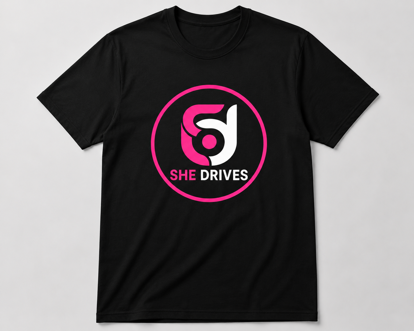 SheDrives black branded shirt